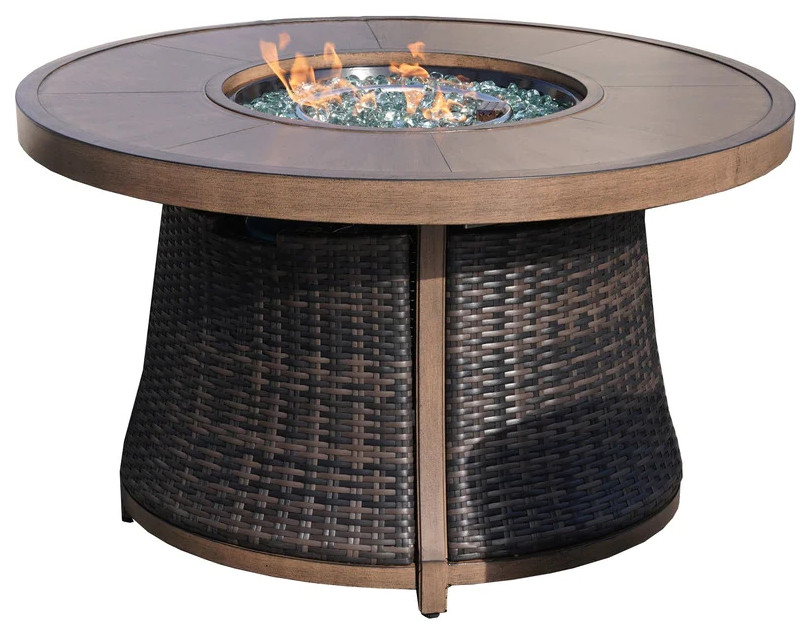 Patio Wicker Round Firepit Table   Tropical   Outdoor Dining Tables   by Abrihome  Houzz