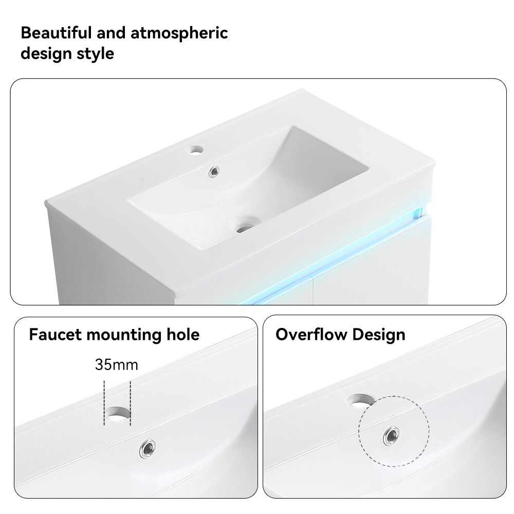 Bathroom Vanity with Sink  Radar Sensing Light  Large Storage Space and Metal legs  Wall Mounted Bathroom Vanity Sink