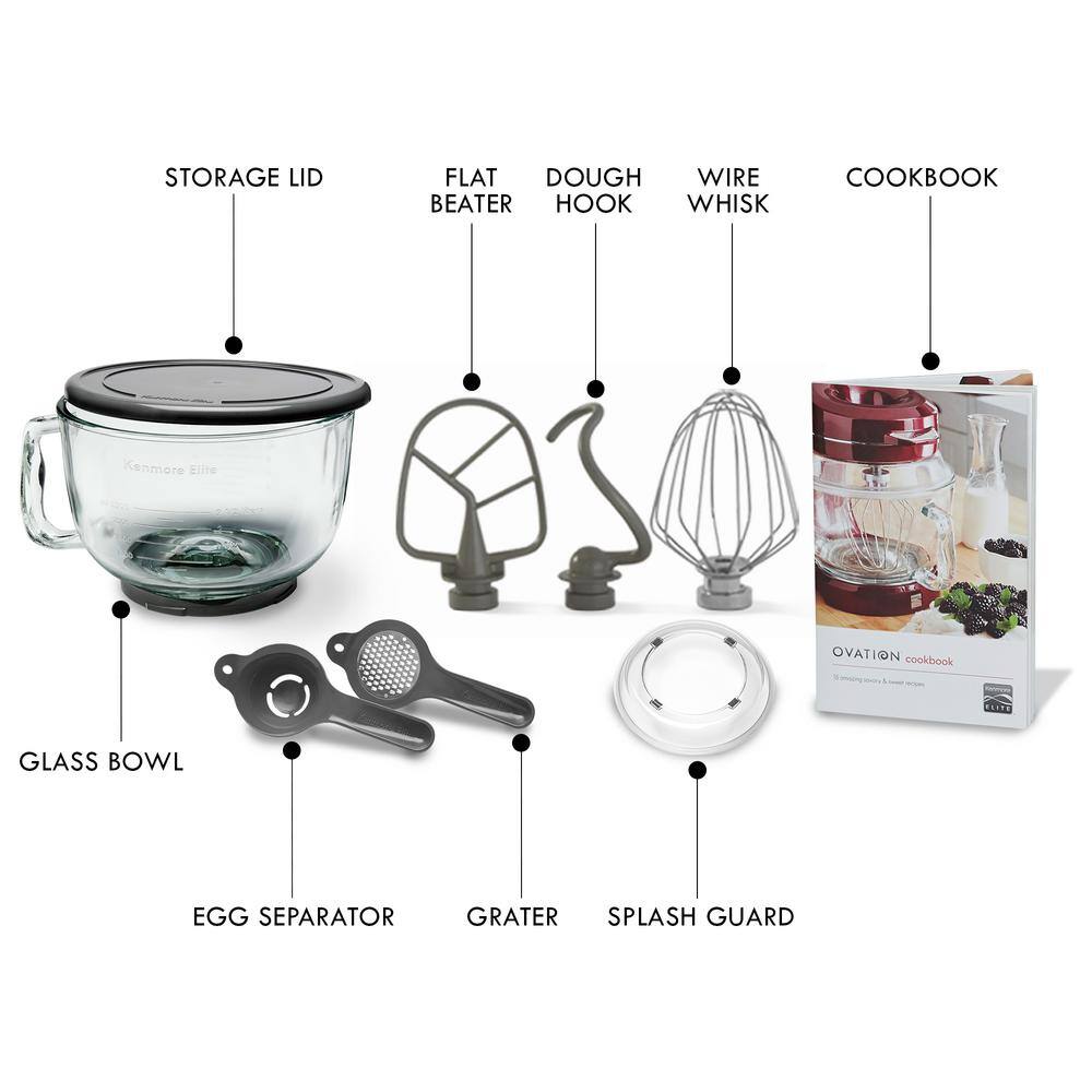 KENMORE Kenmore Elite Ovation 5 Qt Stand Mixer 500W 10-Speed Pour-In Top Beater Whisk Dough Hook Grey KKEOVSMG