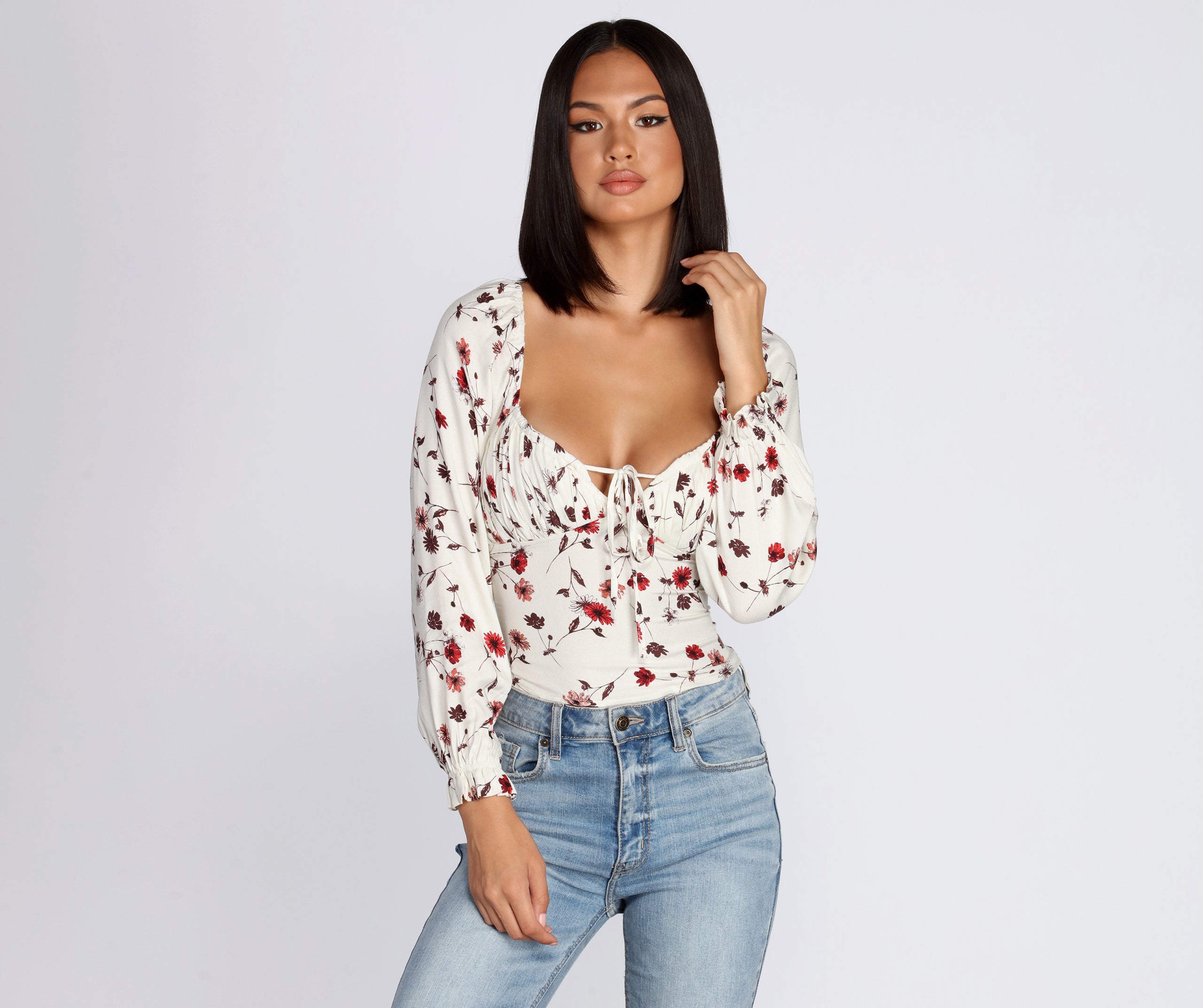 Fall With Floral Tie Front Top