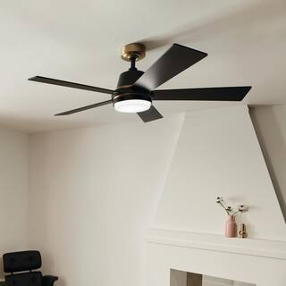 KICHLER Grace 52 in. Integrated LED Indoor Satin Black Down Rod Mount Ceiling Fan with Light and Remote 300316SBK