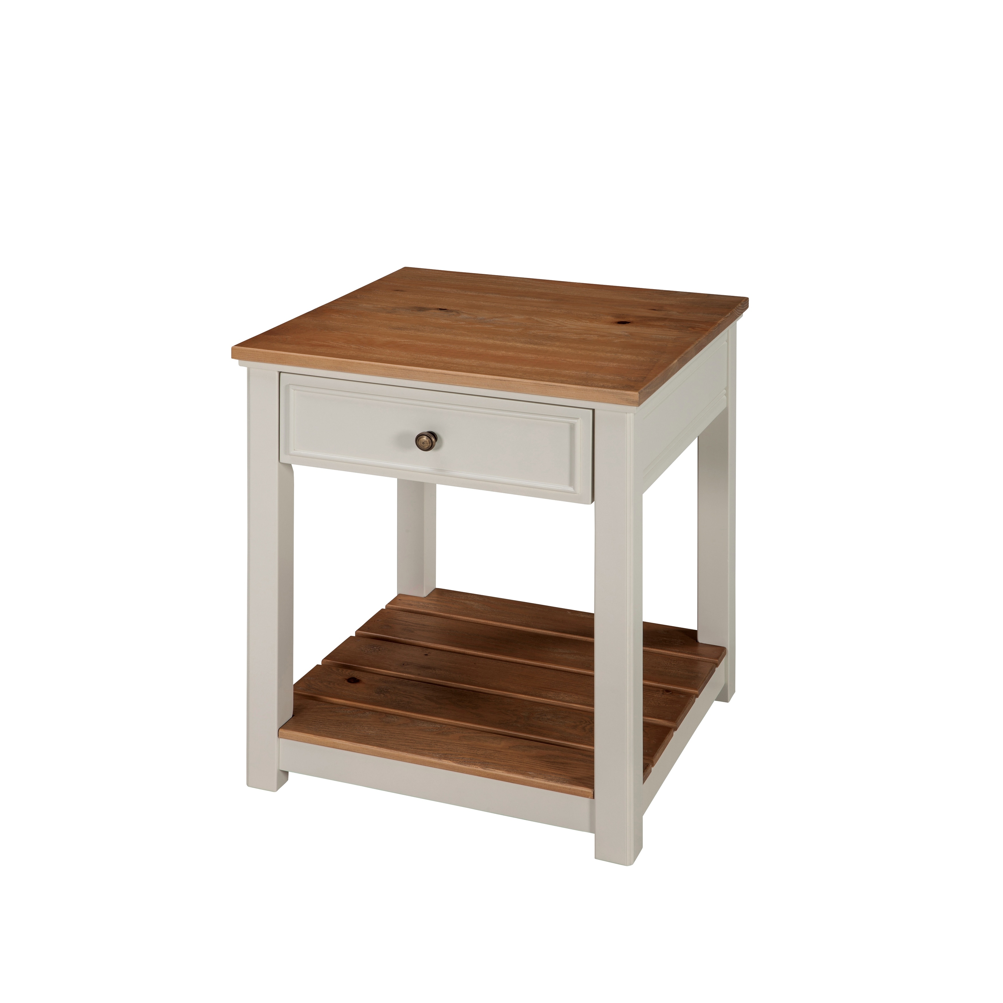 Savannah End Table， Ivory with Natural Wood Top