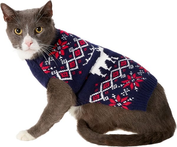 Frisco Moose Fair Isle Dog and Cat Sweater， Navy