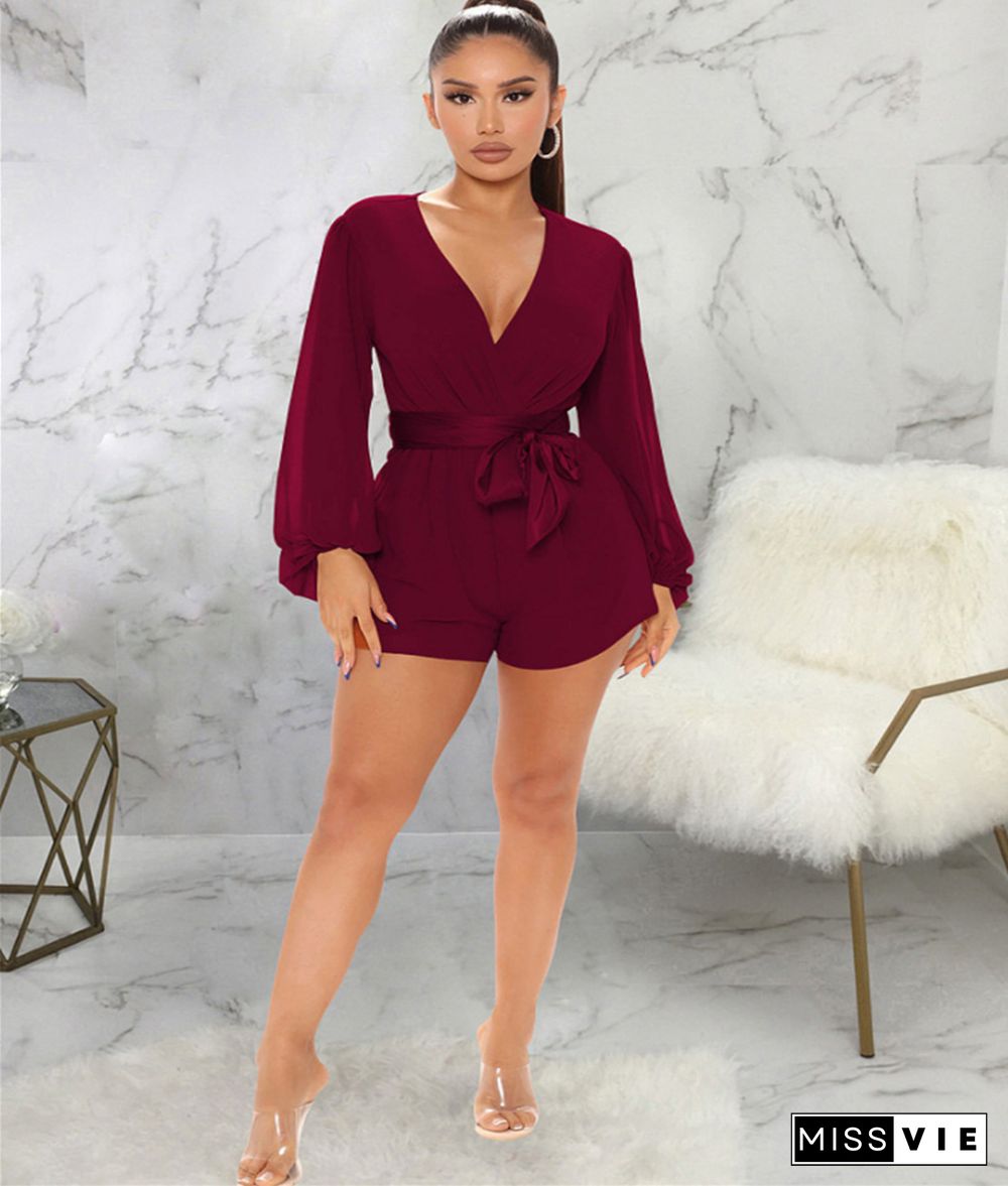 Sexy Deep V Neck Long Sleeve Women Rompers