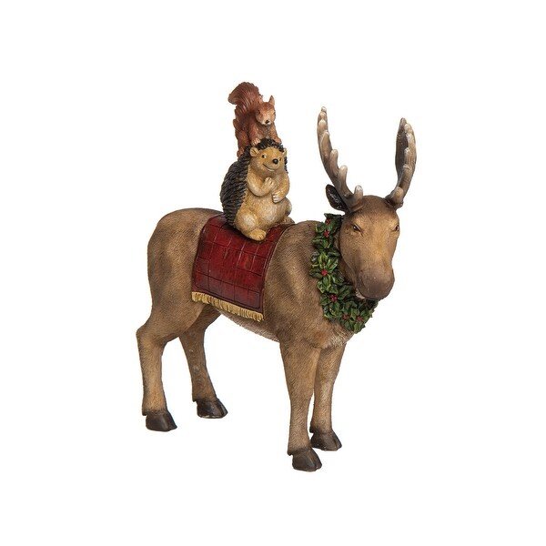 Transpac Resin 8.75 in. Multicolored Christmas Moose and Critter Figurine