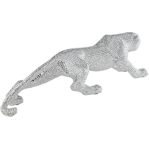 Wide Electroplated Silver Leopard Sculpture