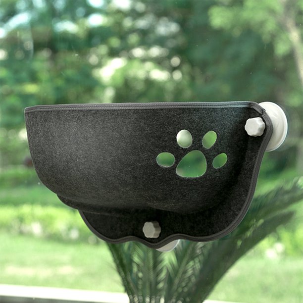 Feelers Cat Window Perch， Cat Hammock Window Seat with Durable Suction Cups Cat Bed， Felt Dark Gray， Holds Up to 33 lbs