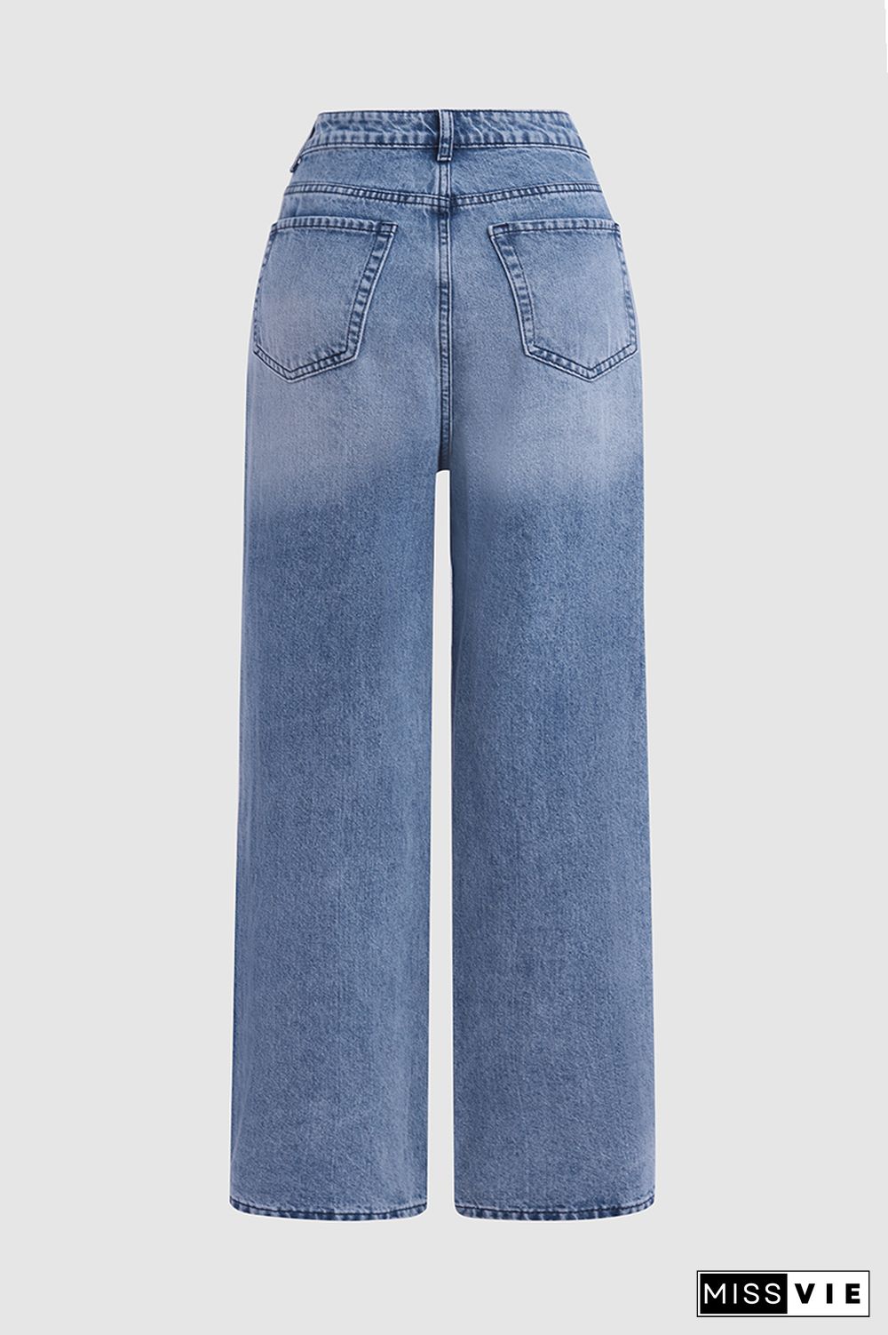 Asymmetrical Waist Mid Rise Straight Leg Jeans Without Belt