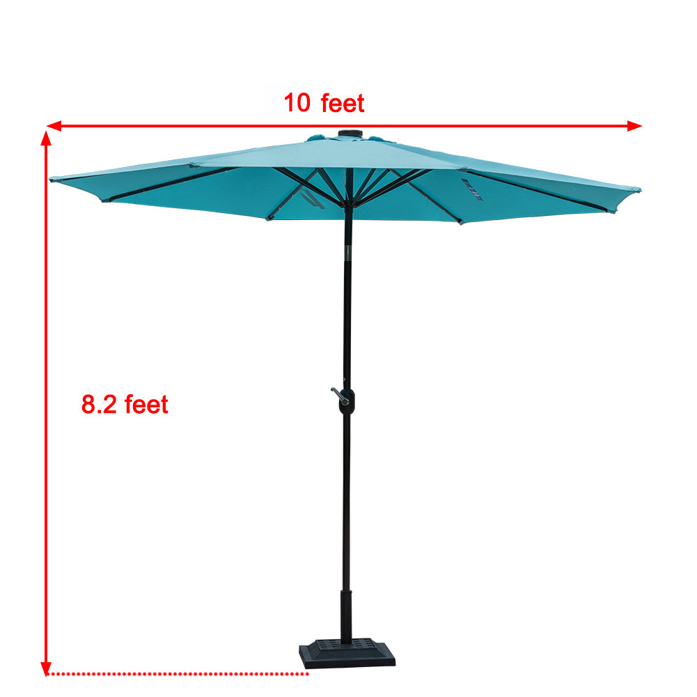 Sundale Outdoor 10 ft Solar Powered 24 LED Lighted Patio Umbrella Table Market Umbrella with Crank and Push Button Tilt for Garden, Deck, Backyard, Pool, 8 Steel Ribs (Blue)