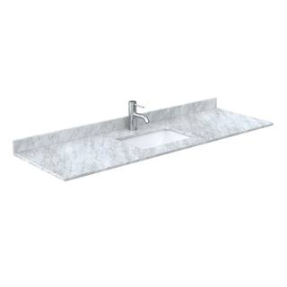 Wyndham Collection Miranda 66 in. W x 22 in. D x 33.75 in. H Single Bath Vanity in Dark Blue with White Carrara Marble Top WCF292966SBBCMUNSMXX