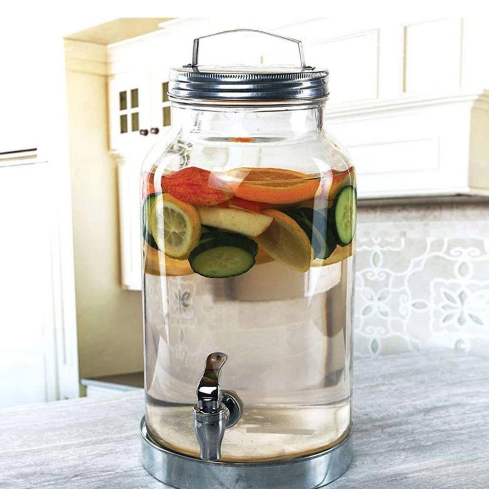 Style Setter Silver Creek 1.5 Gal. Clear Glass Cold Beverage Glass Dispenser with Galvanized Base Lid and Leak Proof Acrylic Spigot 410420-RB