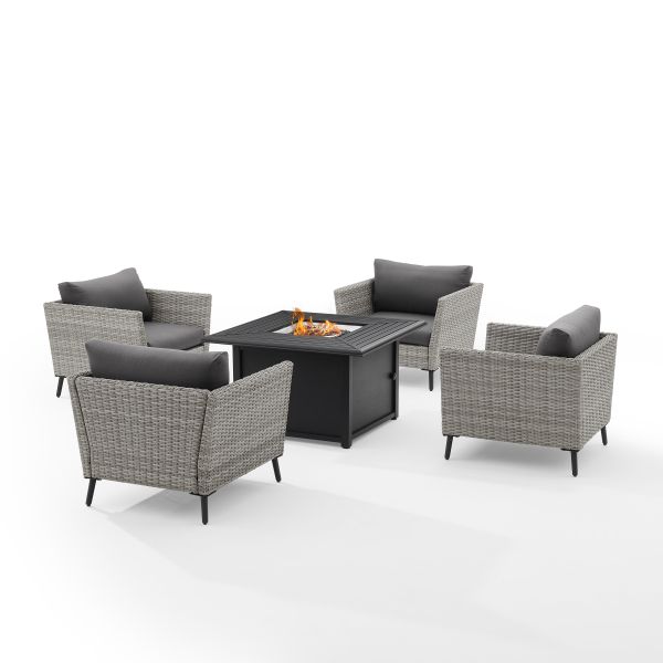 Richland 5Pc Outdoor Wicker Conversation Set W/Fire Table