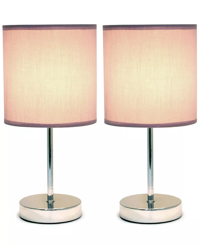 All The Rages Simple Designs Chrome Mini Basic Table Lamp with Fabric Shade 2 Pack Set