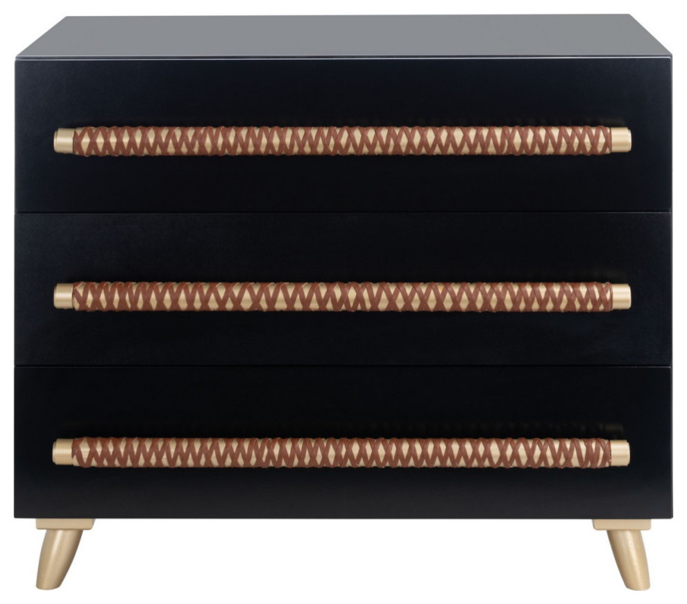 Noel 3 Drawer Chest Black/Gold/Brown Faux Leather   Midcentury   Accent Chests And Cabinets   by V.S.D Furniture  Houzz