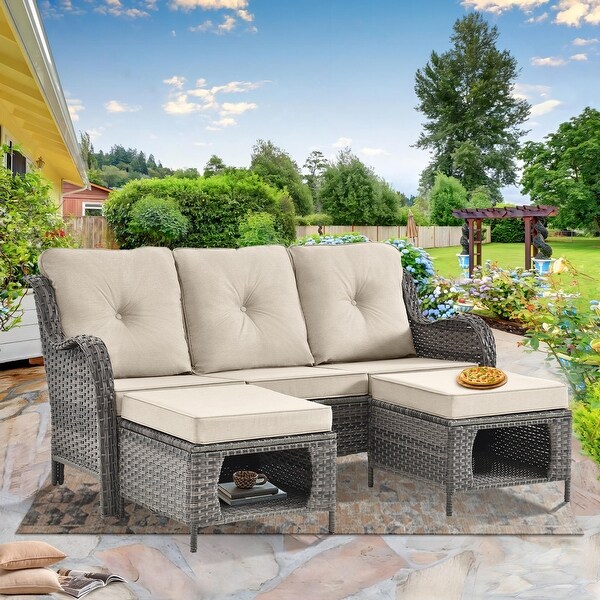 Wicker Patio Furniture Conversation Set with High Back Swivel Chairs and Storage Ottomans，Cushions Included🎃