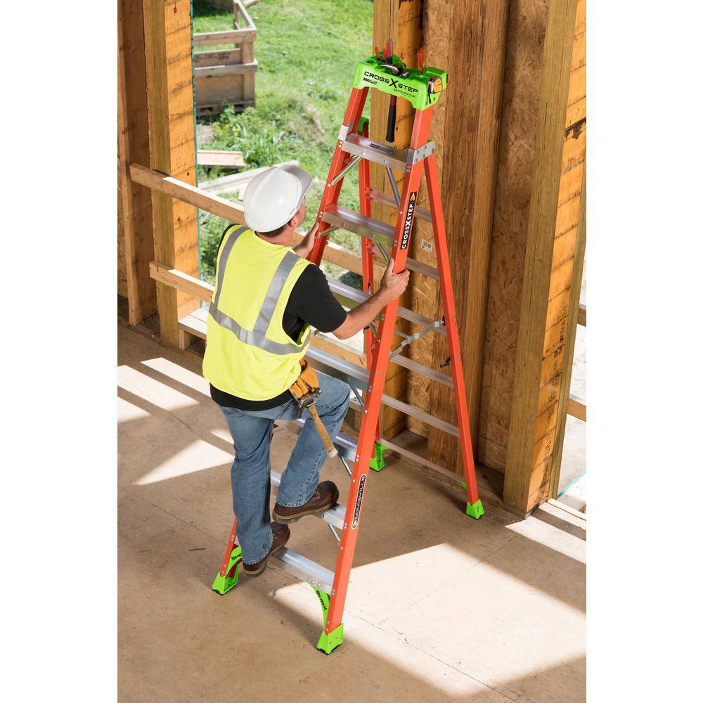 Louisville Ladder Cross Step 6 ft. Fiberglass Leaning Step Ladder (10 ft. Reach) 300 lbs. Load Capacity Type IA Duty Rating L-3080-06