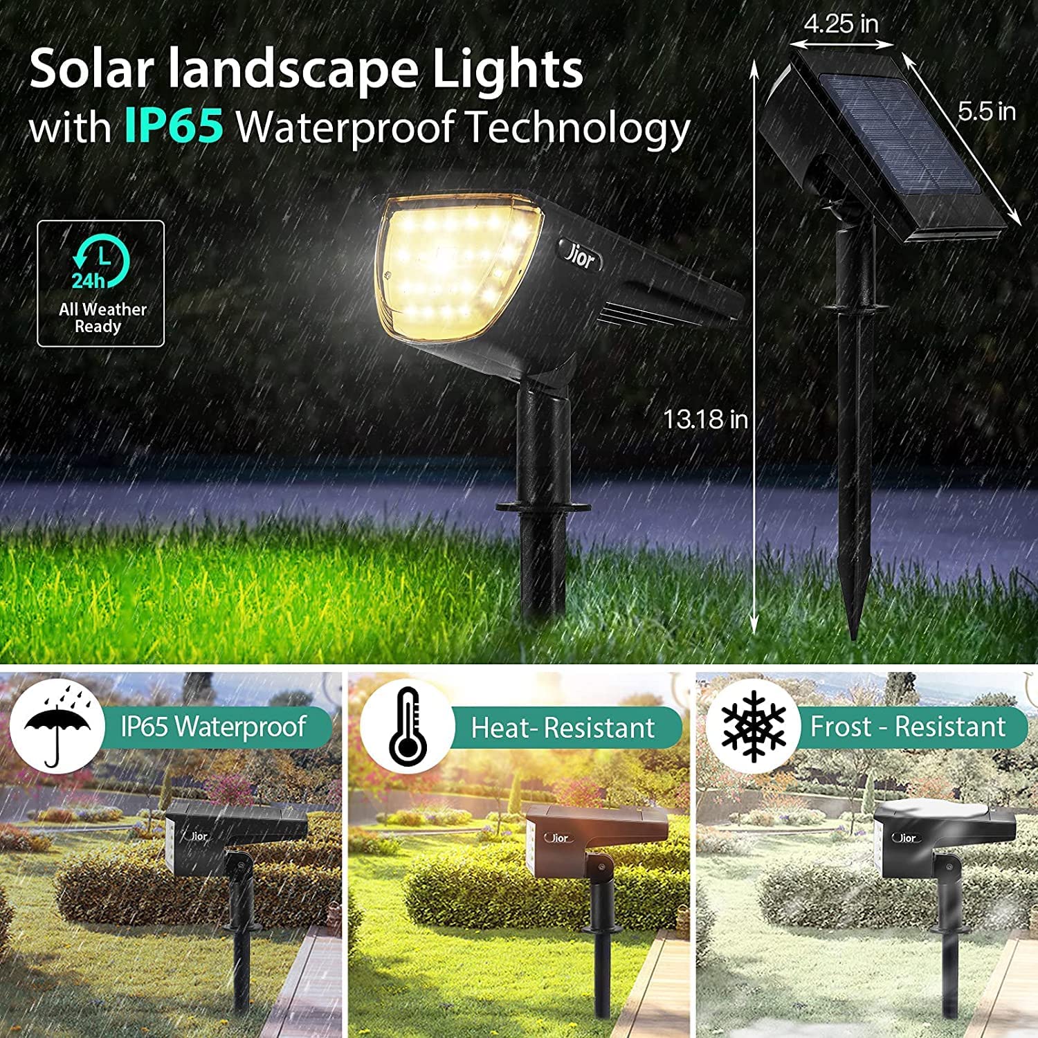 JIOR Solar Landscape SpotLights Outdoor 32 LED IP65 Waterproof Solar Powered Wall Lights 2-in-1 Adjustable Lights for Garden Yard Driveway Walkway Pool Patio 4 Pack (Warm White)