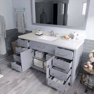 Virtu USA Caroline 60 in. W x 22 in. D x 35 in. H Single Sink Bath Vanity in Gray with Quartz Top and Mirror MS-2060-DWQSQ-GR