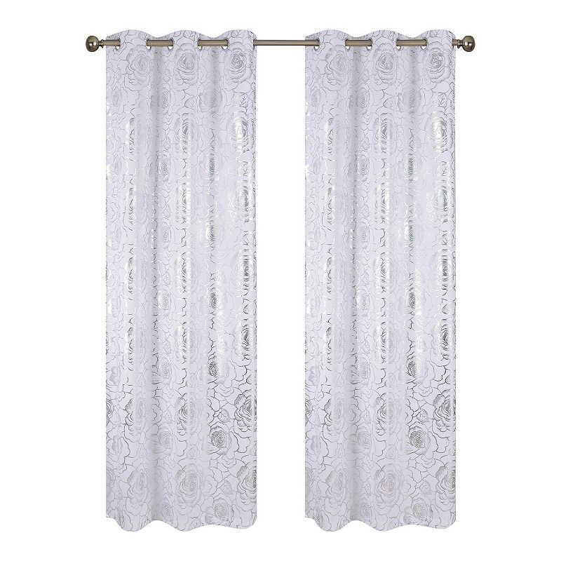 Floral Metallic Blackout Thermal Grommet Curtain Panels (Set of 2)