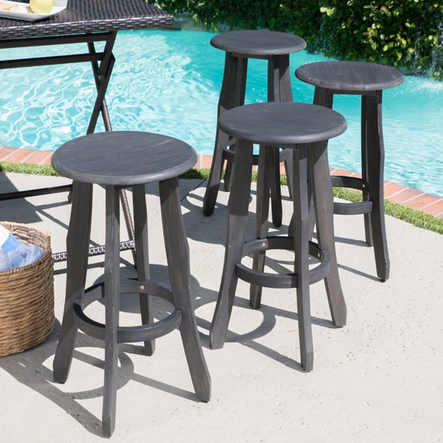 Pike Set Of 4 Acacia Barstool Dark Gray Christopher Knight Home