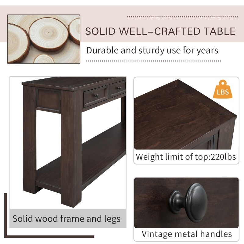 Console Table/Sofa Table with Storage Drawers and Bottom Shelf for Entryway  Hallway  Living Room  Den