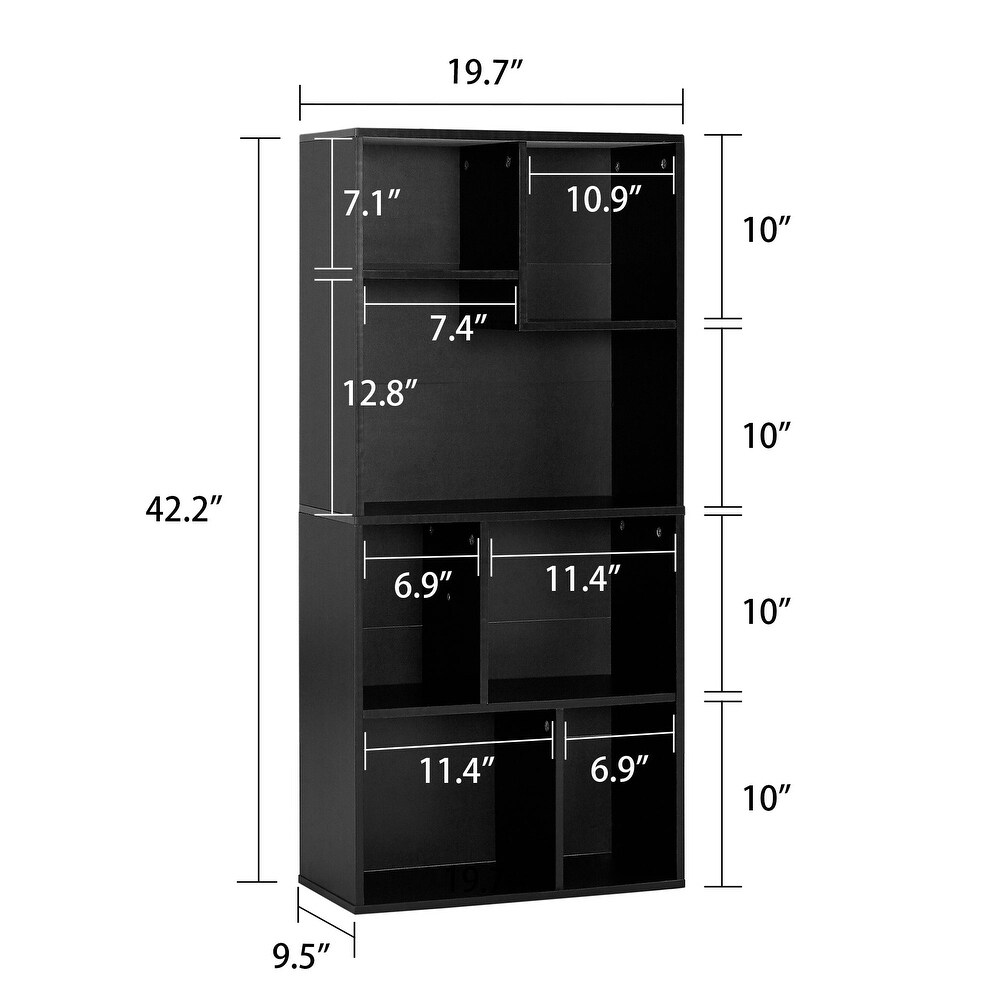 VECELO  Widened Version  3 Tier Seven Open Cube Wooden Bookcase Organizer  Bookshelf / Book Storage