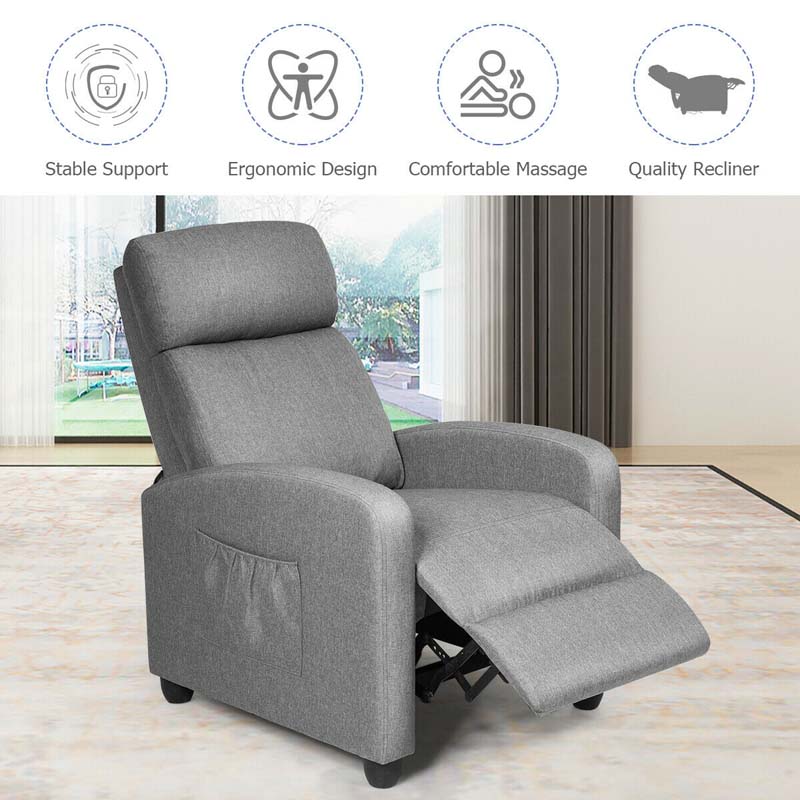 PU Leather Massage Recliner Sofa Modern Recliner Chair Winback Single Sofa with Side Pocket