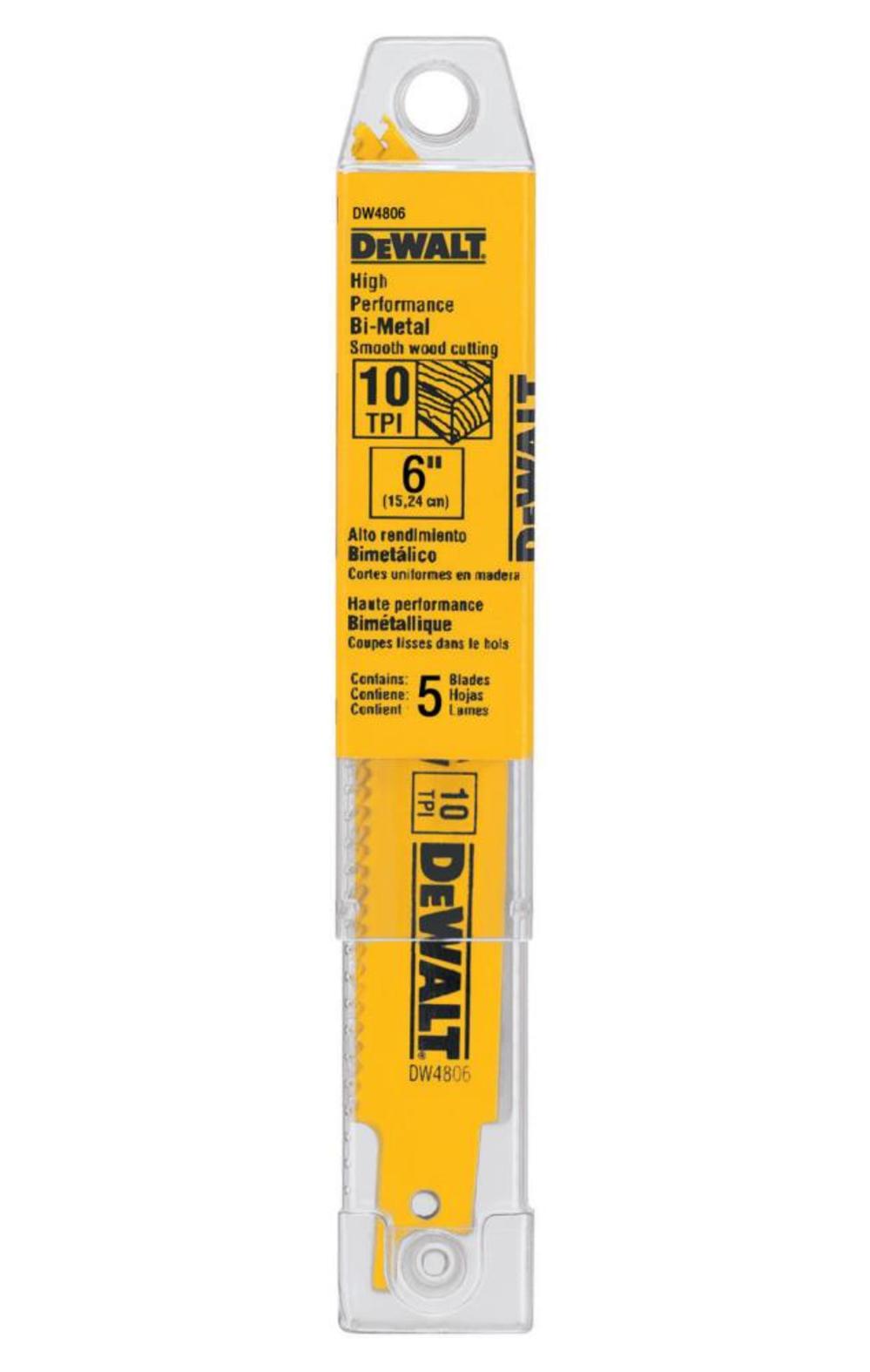 DEWALT 6 In. 10 TPI Straight Back Bi-Metal Reciprocating Saw Blade General Purpose (5 pack) DW4806 from DEWALT