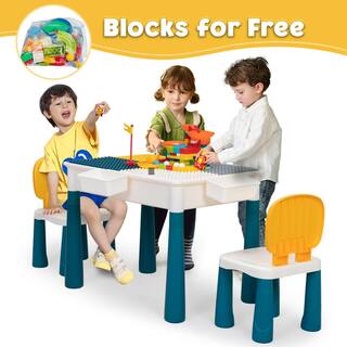 Nyeekoy 3-in-1 Kids Block Table and Chair Set with 101 Pieces Blocks TH17N0706