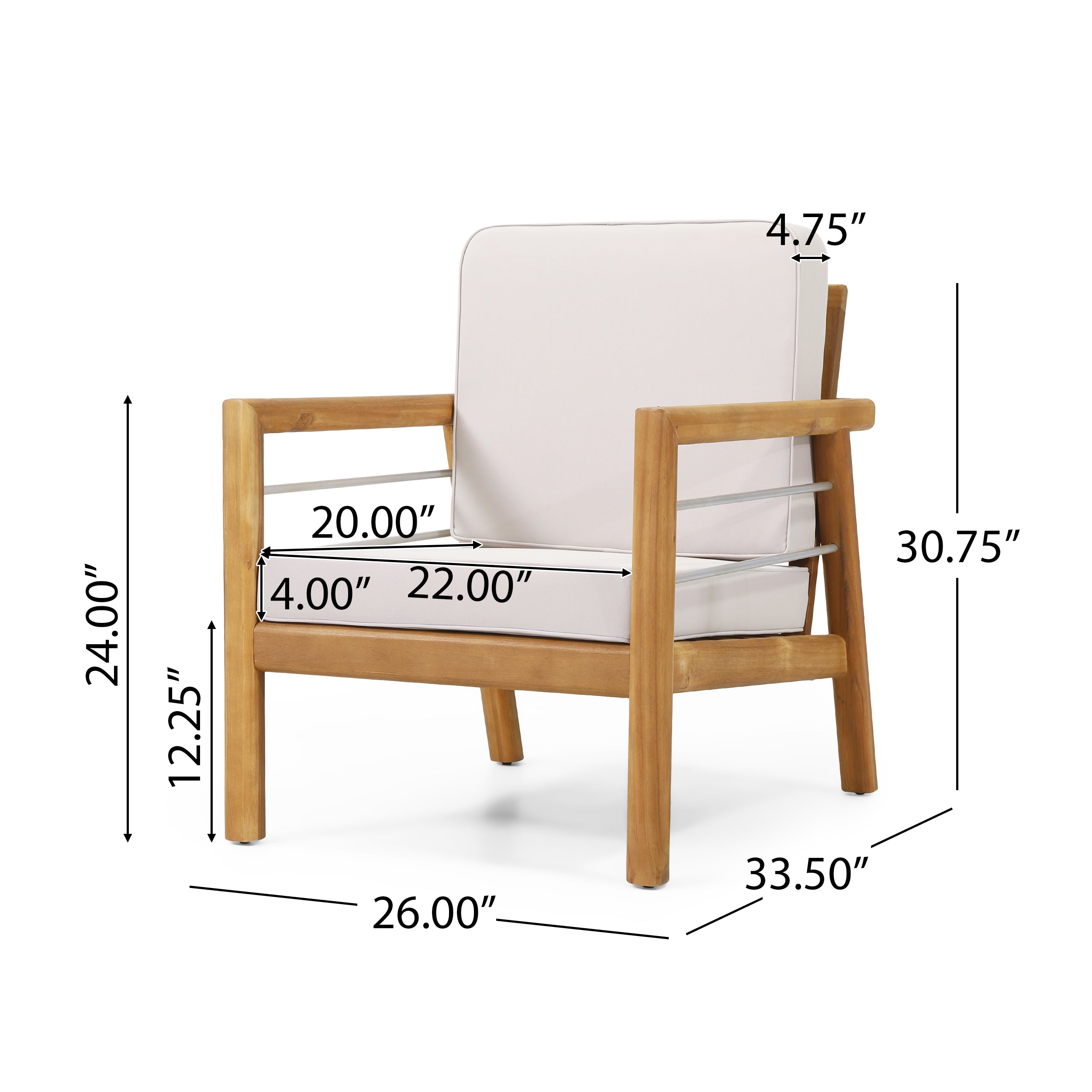 Lindsey Outdoor Acacia Wood 4 Seater Chat Set with Cushions, Beige and Teak