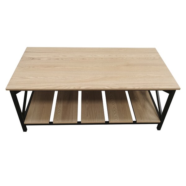 Sullivan Rustic Industrial Coffee Table with Slatted Shelf