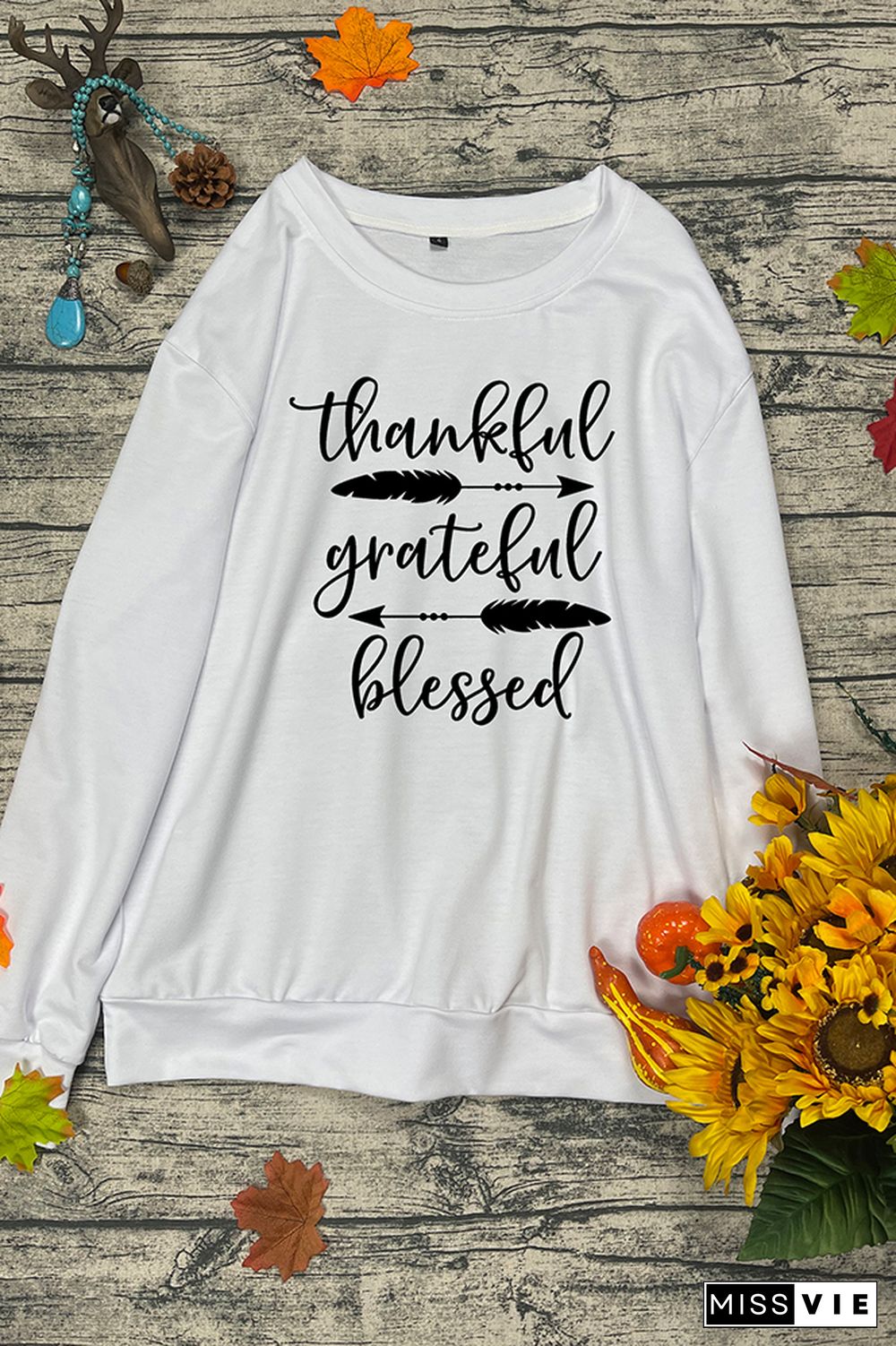 Thankful Grateful Blessed Print Essencial O-neck Long Sleeve Sweatshirts Women Wholesale