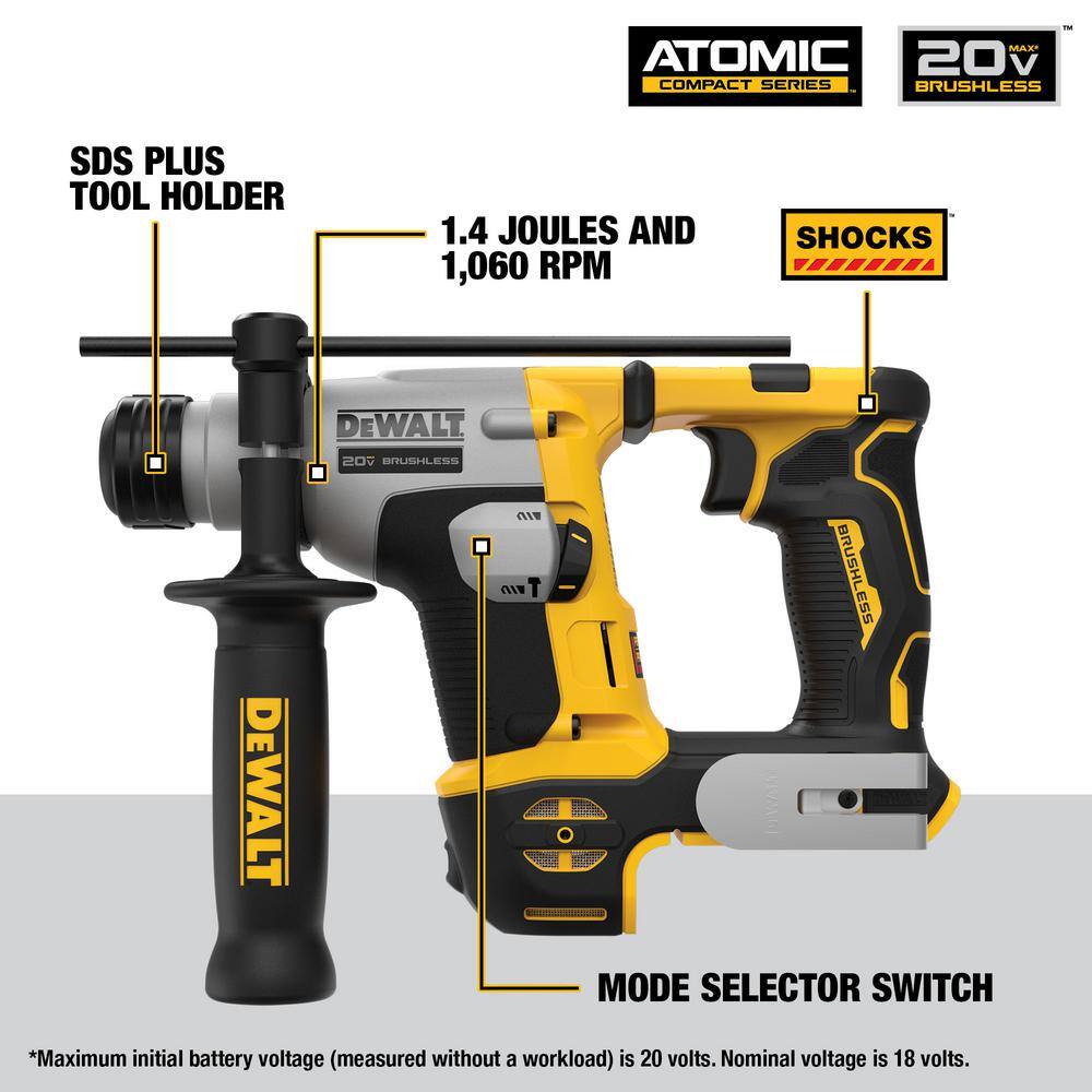 DW ATOMIC 20V MAX Cordless Brushless 4 Tool Combo Kit and ATOMIC 20V MAX Ultra-Compact 58 in. SDS and Hammer Drill DCK489D2WCH172B