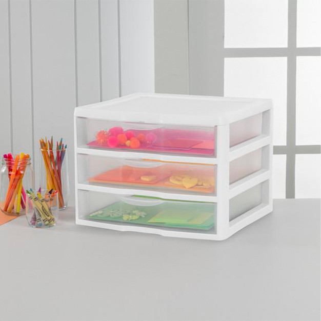 Sterilite Clear Plastic Stackable Small 3 Drawer Storage System For Home Office Dorm Room Or Bathrooms