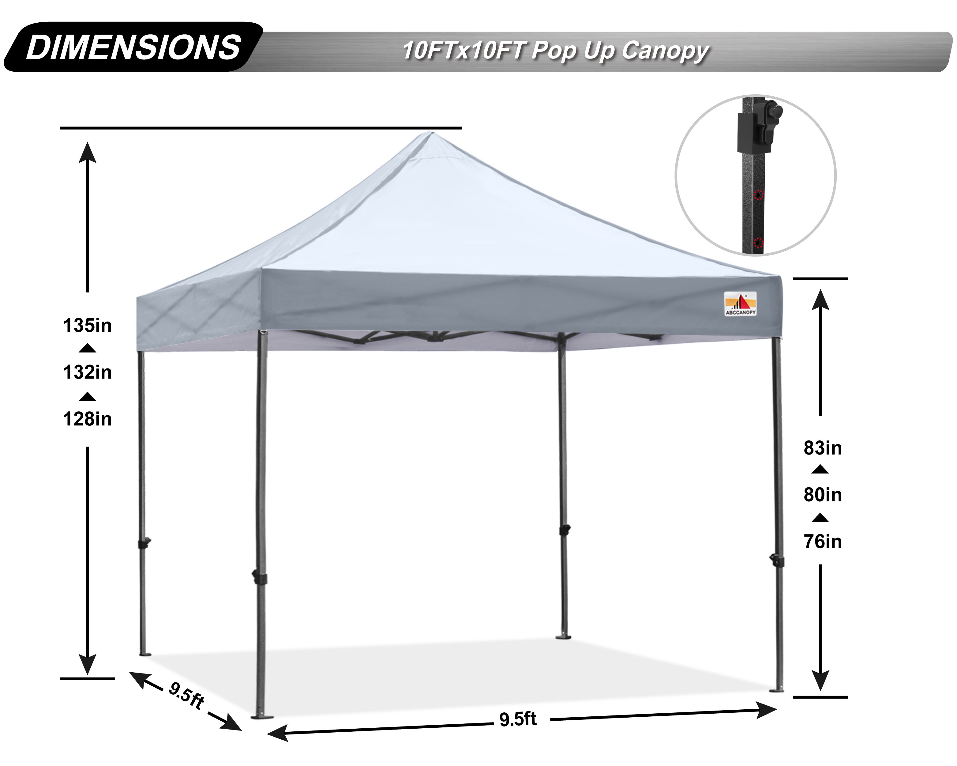 ABCCANOPY 10ft x 10ft Sturdy Instant Shelter Metal Outdoor Pop up Canopy，Gray