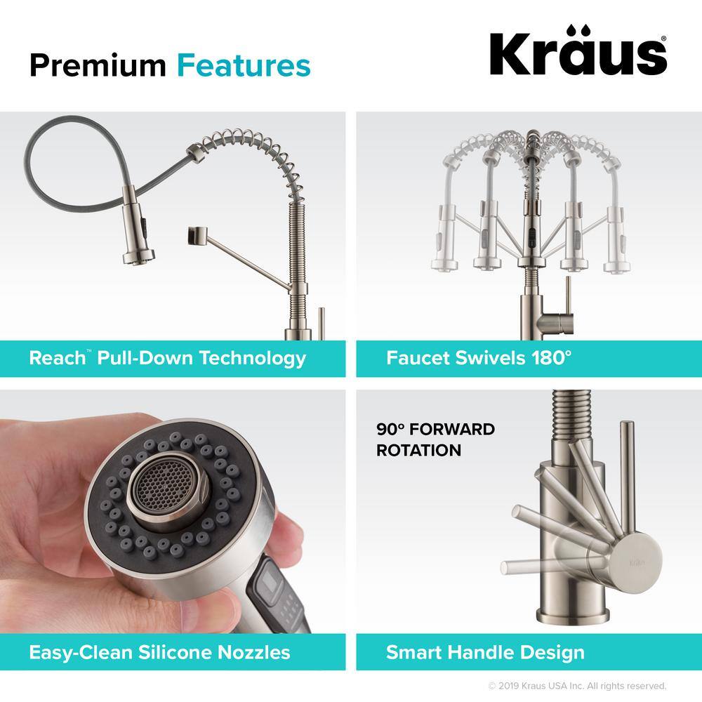 KRAUS 16- Gauge Stainless Steel 33 in. Standart Pro Double Bowl UndermountDrop-In 2-Hole Kitchen Sink with Pull Down Faucet KHT302-33-1610SFS