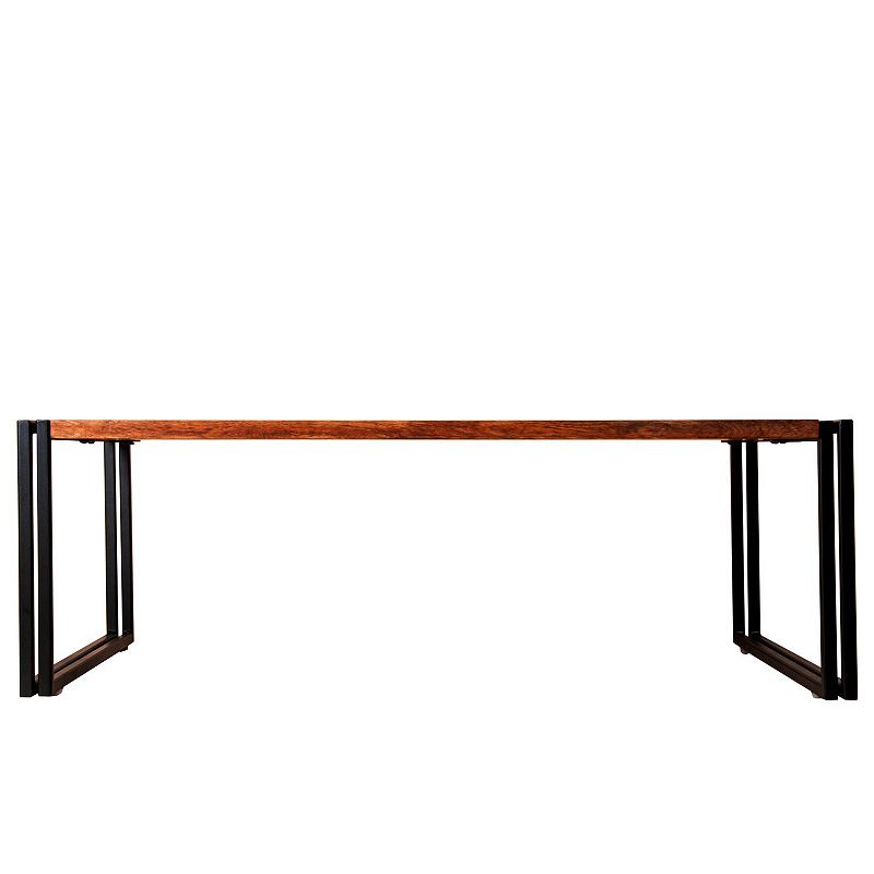 48 Inch Wooden Coffee Table with Double Metal Sled Base， Brown and Black