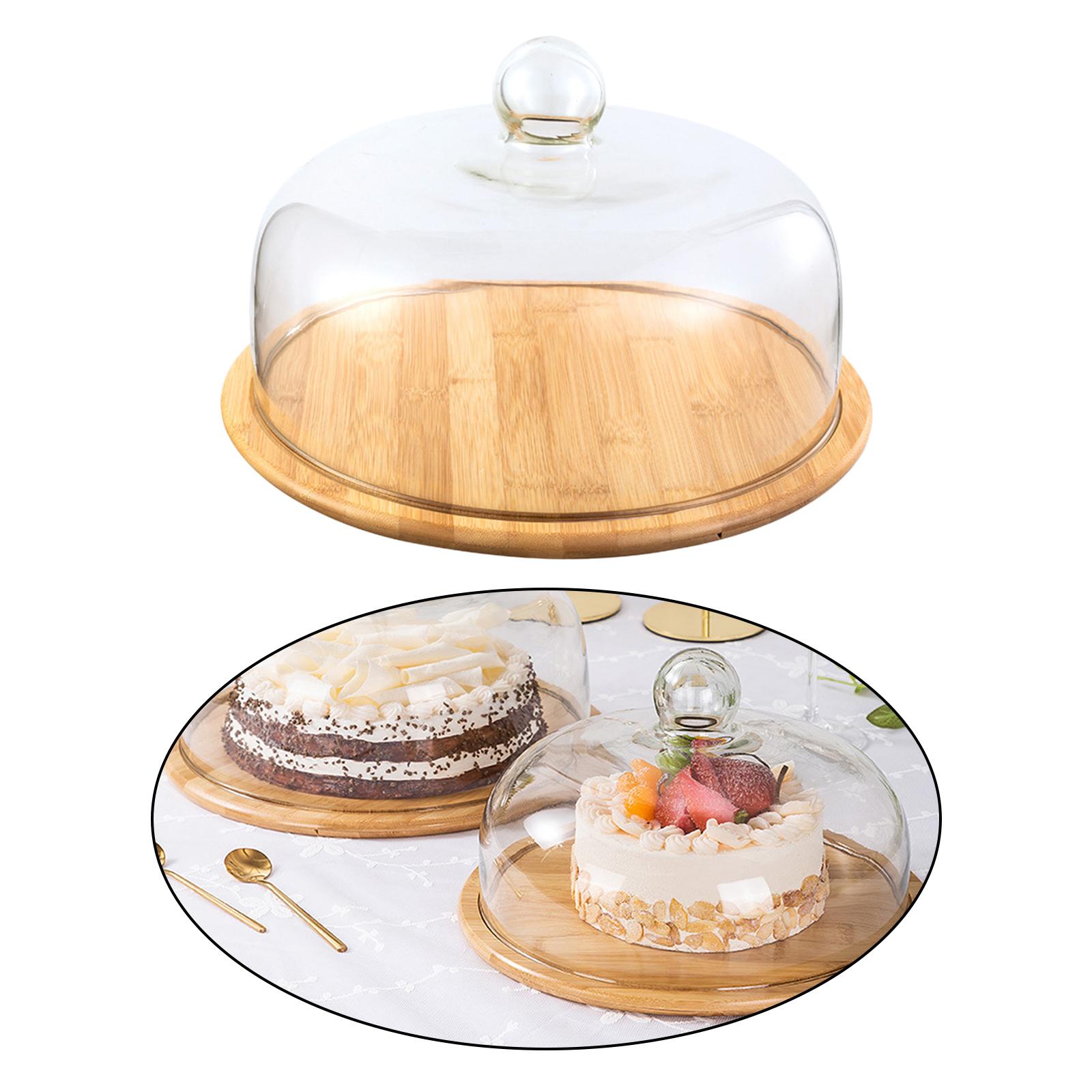 Round Glass Cover Serving Tray Cheese Board Storage Cake Stand Bread Fruit w/ Dome Tableware - 24cm S