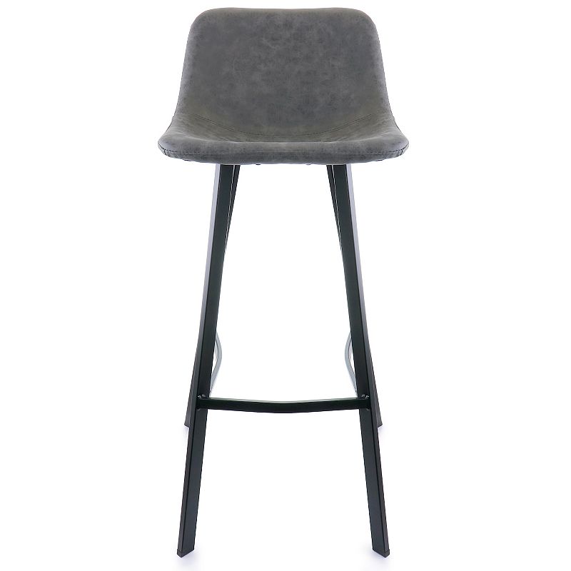 Elama Faux Leather Bar Stool in Gray with Black Legs