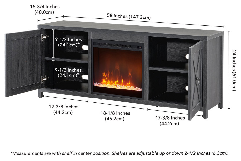 Modern TV Stand  Fireplace  X Trim Cabinet Doors With Ring Pulls  Charcoal Gray   Transitional   Entertainment Centers And Tv Stands   by Declusia  Houzz