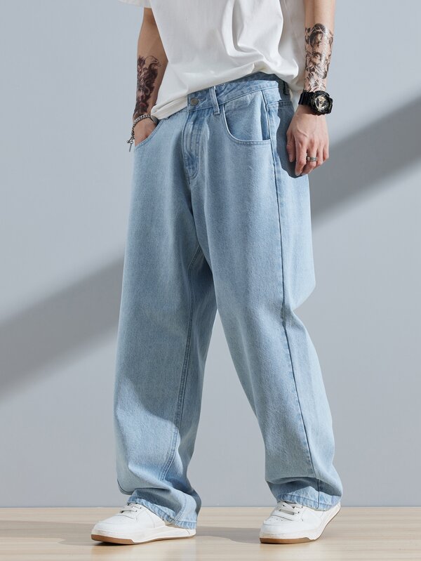 Men Cotton Slant Pocket Loose Fit Jeans