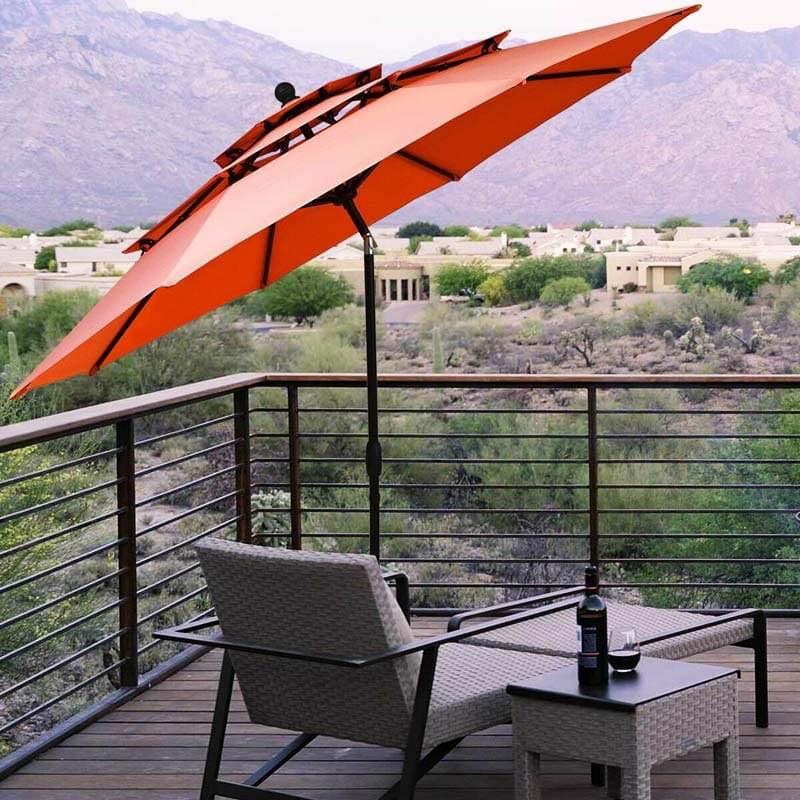 10 FT 3 Tiers Outdoor Patio Market Umbrella with Crank & Auto-tilt, Double Vented Table Umbrella for Pool Deck