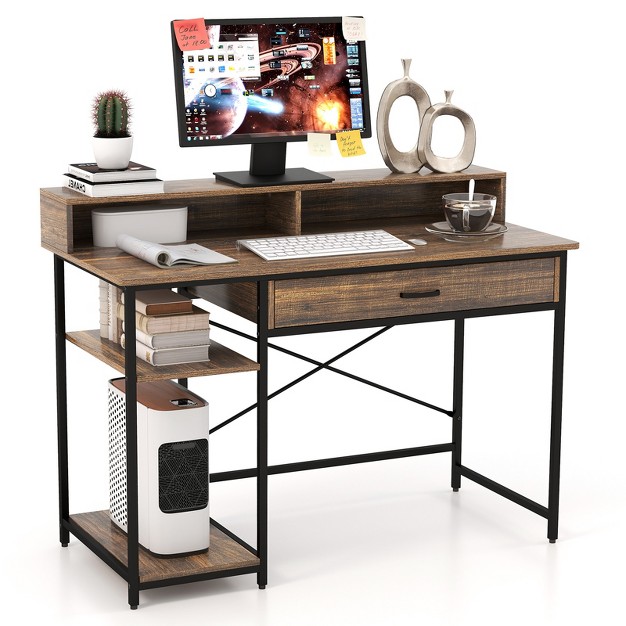 Home Office Writing Desk With Drawer Storage Shelves Cpu Stand