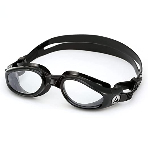 Aquasphere Kaiman Adult Swimming Goggles - The Original Curved Lens Goggle, Comfort & Fit for the Active Swimmer | Unisex Adult, Clear Lens, Black/Black Frame