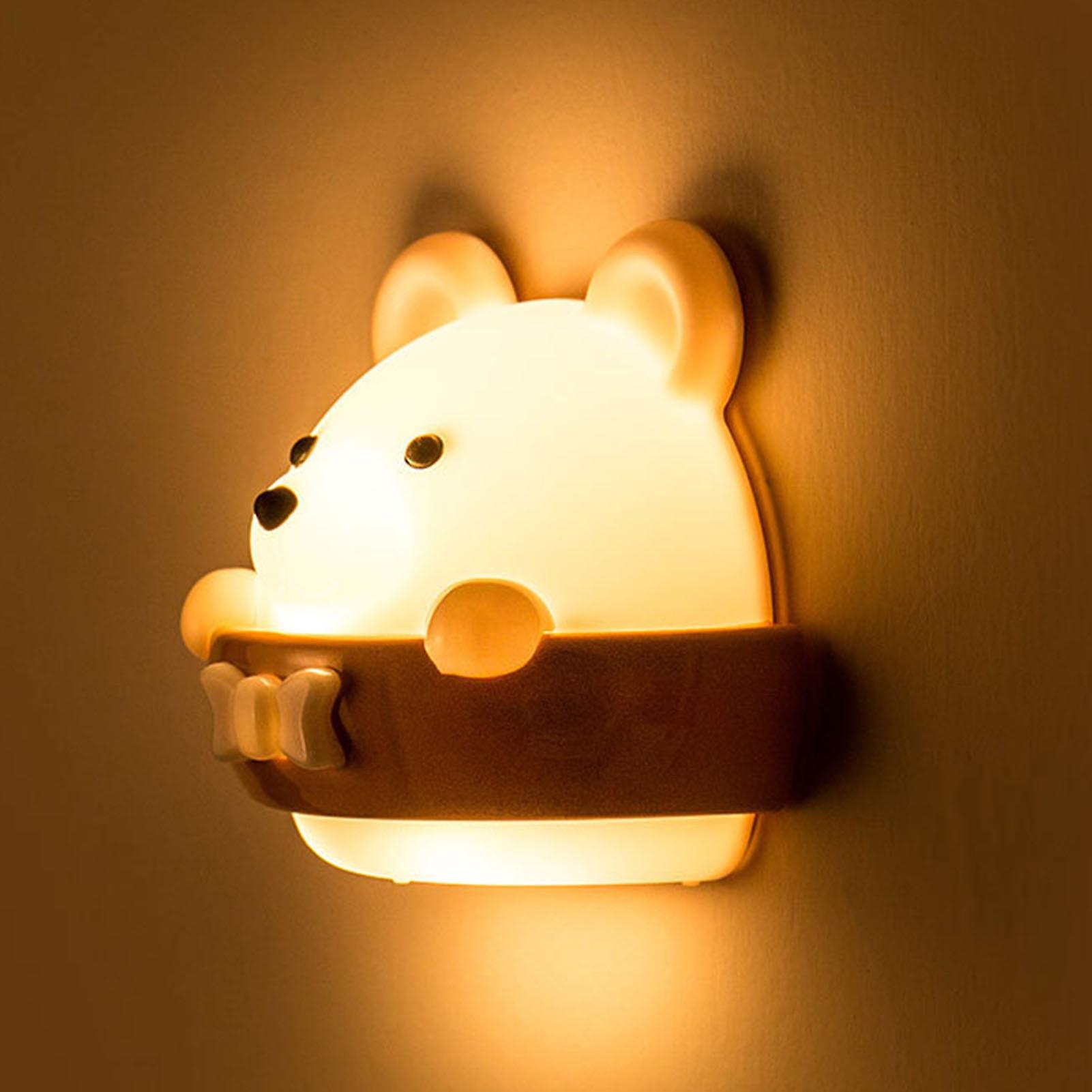 LED Wall Lamp Eye Protection Cute Bear Shape Wall Mounted Night Light with Remote Control Plug in