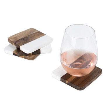 Marble & Acacia Wood Coaster Set