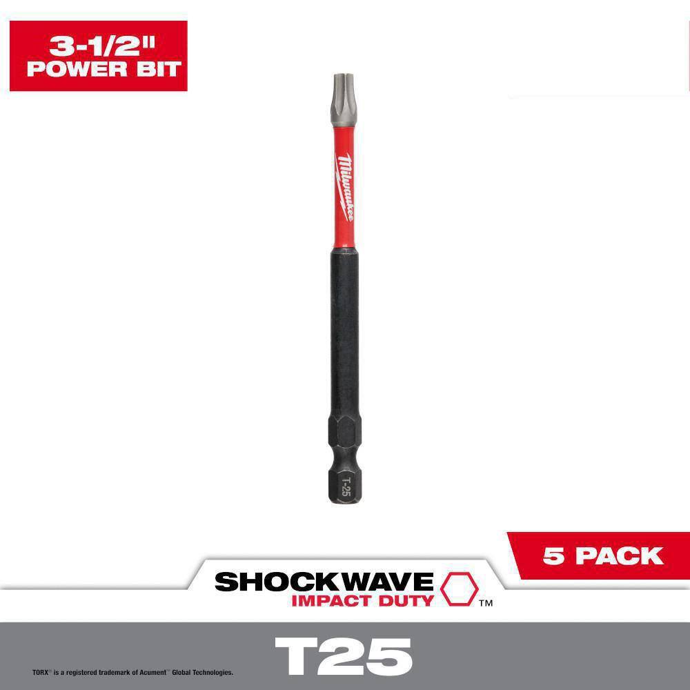 MW SHOCKWAVE Impact Duty 3-12 in. T25 Torx Alloy Steel Screw Driver Bit (5-Pack) 48-32-4579