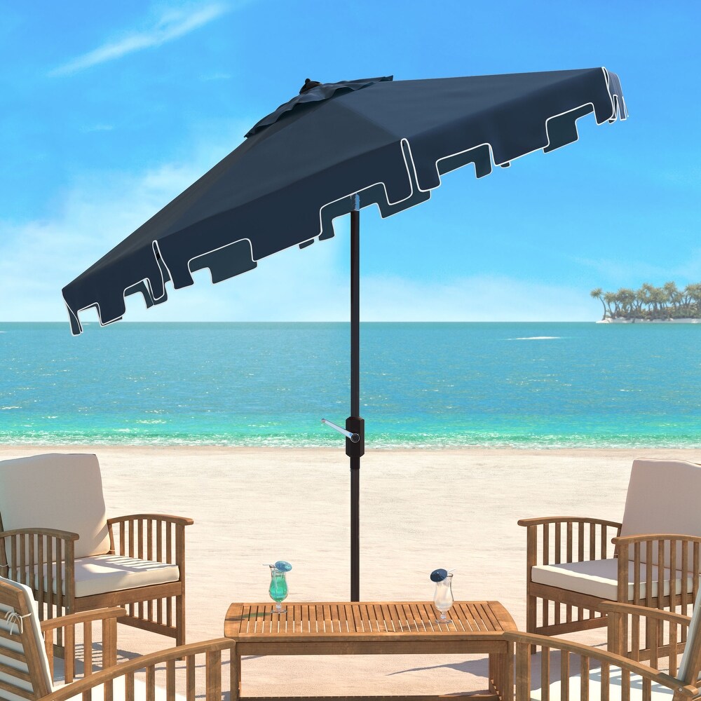 SAFAVIEH Zimmerman Aluminum Tilt and Crank 9 foot Crank Market Patio Umbrella With Flap.