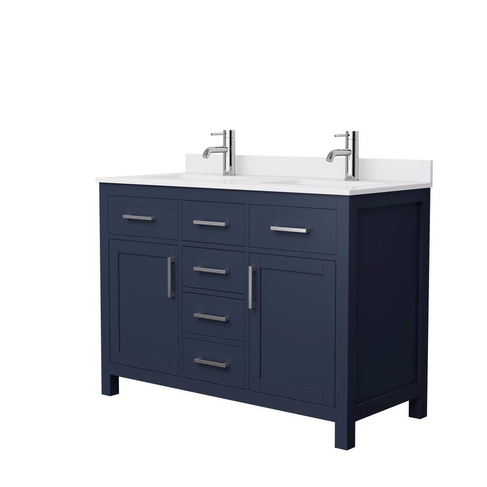 Wyndham Collection Beckett 48 in. W x 22 in. D x 35 in. H Double Sink Bathroom Vanity in Dark Blue with White Cultured Marble Top WCG242448DBNWCUNSMXX