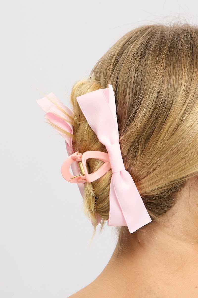Pink Bow Hair Claw Clip